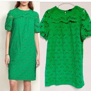 Ann Taylor Green Eyelet Shift Dress 16P